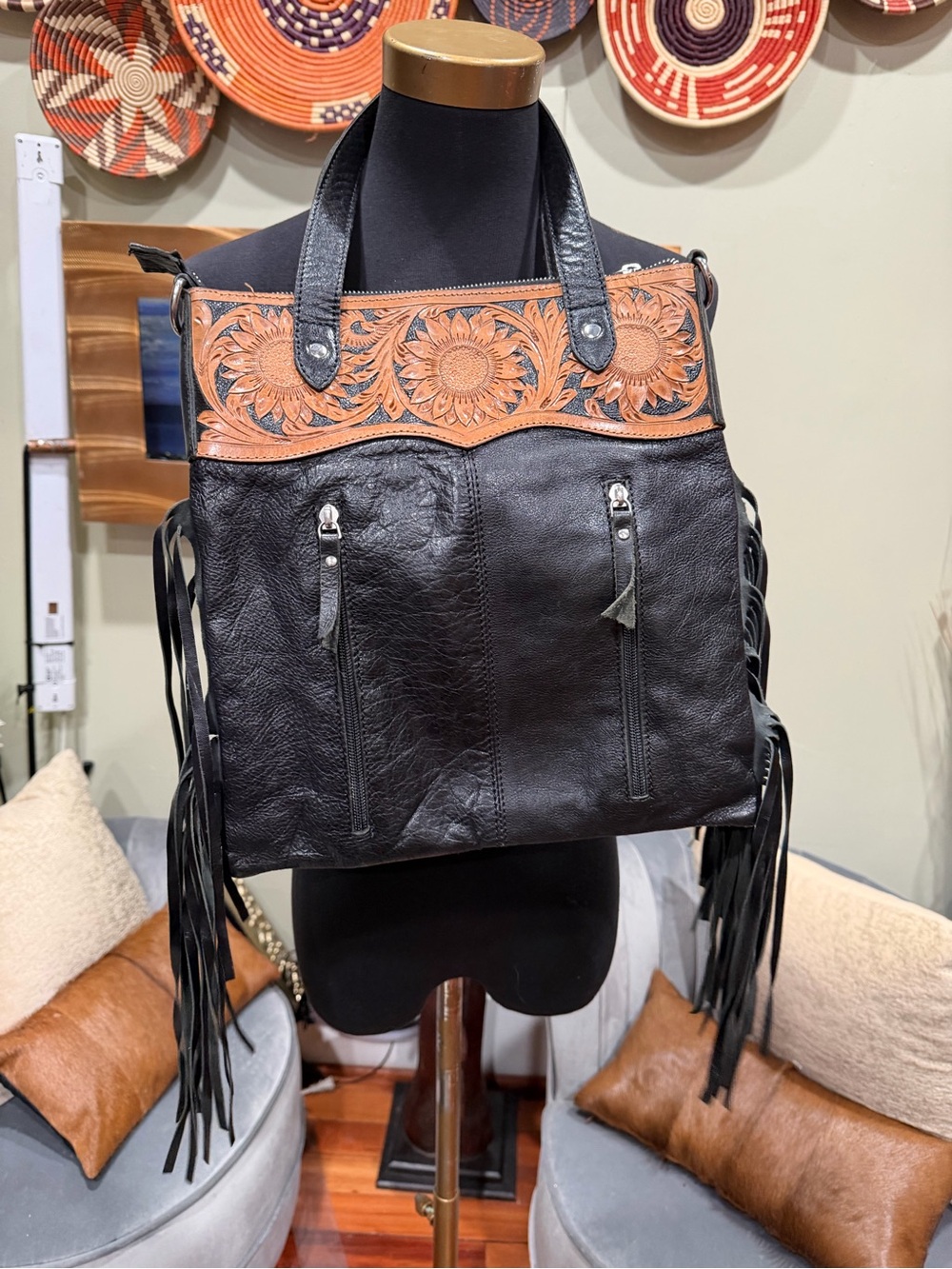 American Darling Leather and Mohair Fringe Tote - Picture 2 of 2